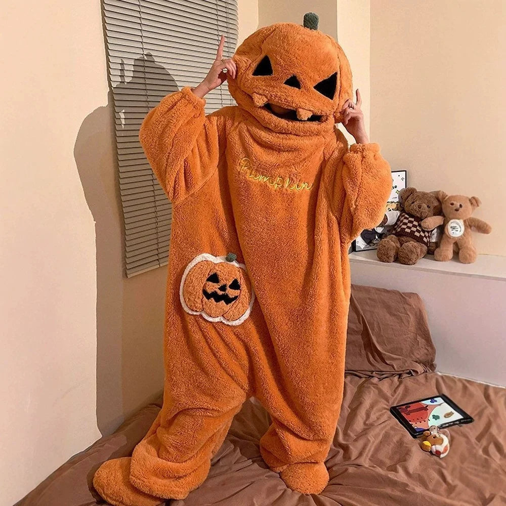 PlushKin™ Pumpkin Onesie — Cozy Coral Fleece Loungewear